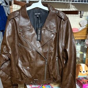 Current Mood Brown Leather look Moto Jacket